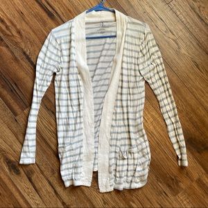 Lauren Ralph Lauren Striped Cream Pocket Cardigan